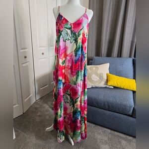 Tahari ASL Floral Maxi Dress - Pink and Green